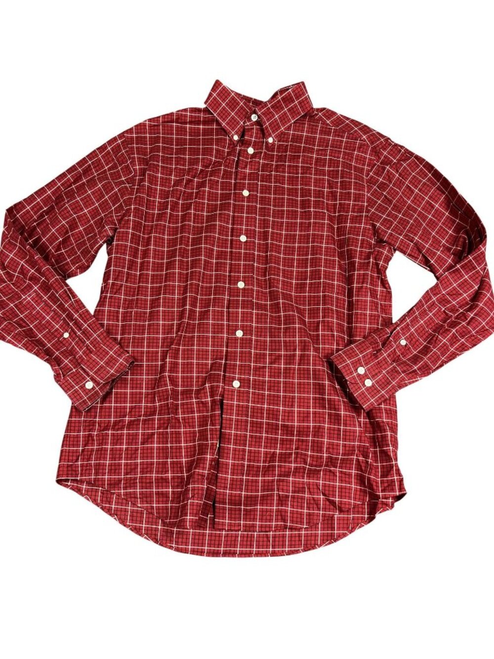 Turnbury Mens Red Plaid Long Sleeve Button-Down Shirt Size M